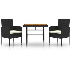 vidaXL Mobilier à dîner d'extérieur 3 pcs Résine tressée Noir pas cher