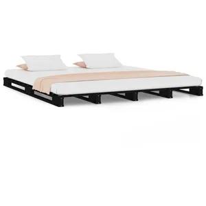 vidaXL Lit de palette Noir 140x190 cm Bois de pin massif pas cher