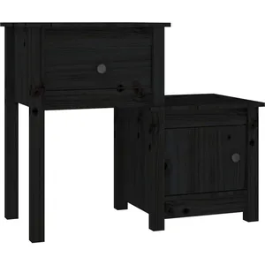 vidaXL Table de chevet Noir 79,5x38x65,5 cm Bois de pin massif pas cher