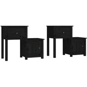 vidaXL Tables de chevet 2 pcs Noir 79,5x38x65,5 cm Bois de pin massif pas cher