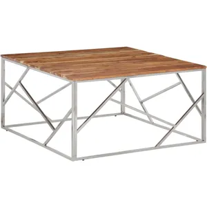 vidaXL Table basse argenté acier inoxydable et bois massif d'acacia pas cher