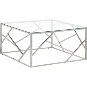 vidaXL Table basse argenté acier inoxydable et verre trempé pas cher
