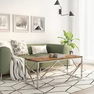 vidaXL Table basse argenté inox et bois de récupération massif pas cher