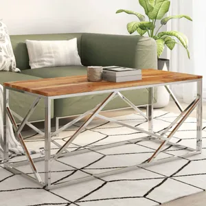 vidaXL Table basse argenté acier inoxydable et bois massif d'acacia pas cher
