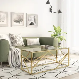vidaXL Table basse doré acier inoxydable et verre trempé pas cher
