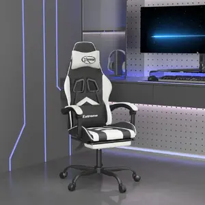 vidaXL Chaise de jeu pivotante et repose-pied Noir et blanc Similicuir pas cher