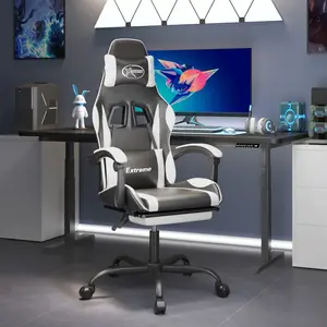 VIDAXL Chaise de jeu pivotante et repose-pied Noir et blanc Similicuir pas cher