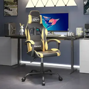 vidaXL Chaise de jeu pivotante Noir et doré Similicuir pas cher