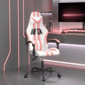 vidaXL Chaise de jeu pivotante Blanc et rose Similicuir pas cher