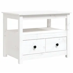 vidaXL Table basse Blanc 71x49x55 cm Bois massif de pin pas cher