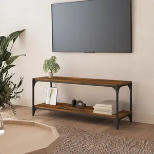 VidaXL Meuble TV Chêne fumé 100x33x41 cm Bois d'ingénierie et acier pas cher