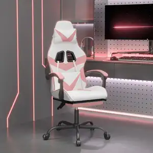 VIDAXL Chaise de jeu avec repose-pied Blanc et rose Similicuir pas cher