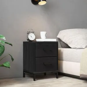 vidaXL Table de chevet Noir 36x30x45 cm Bois de pin massif pas cher