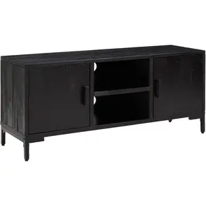 vidaXL Meuble TV Noir 110x35x48 cm Bois de pin massif pas cher