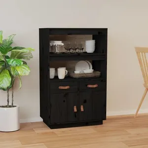 vidaXL Buffet haut Noir 67x40x108,5 cm Bois massif de pin pas cher