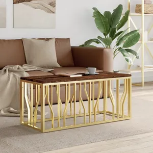 vidaXL Table basse doré acier inoxydable et bois massif récupération pas cher