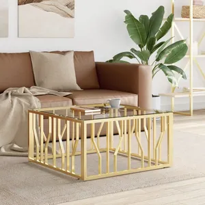 vidaXL Table basse doré 80x80x40 cm acier inoxydable et verre pas cher