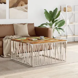 vidaXL Table basse argenté acier inoxydable/bois massif récupération pas cher