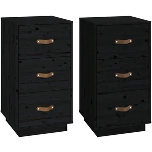 vidaXL Tables de chevet 2 pcs Noir 40x40x75 cm Bois de pin massif pas cher