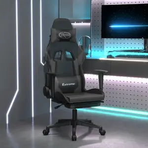 Comparateur de prix : vidaXL Chaise de jeu avec repose-pied Noir et gris Similicuir