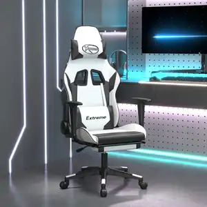 vidaXL Chaise de jeu avec repose-pieds Blanc et noir Similicuir pas cher