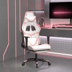 vidaXL Chaise de jeu avec repose-pied Blanc et rose Similicuir pas cher