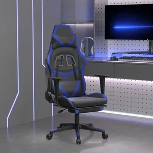 Comparateur de prix : vidaXL Chaise de jeu avec repose-pied Noir et bleu Similicuir