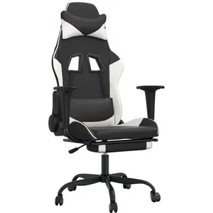 vidaXL Chaise de jeu avec repose-pied Noir et blanc Similicuir pas cher