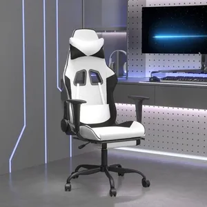 Comparateur de prix : vidaXL Chaise de jeu avec repose-pied Blanc et noir Similicuir