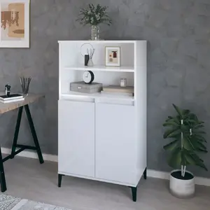 vidaXL Buffet haut Blanc brillant 60x36x110 cm Bois d'ingénierie pas cher