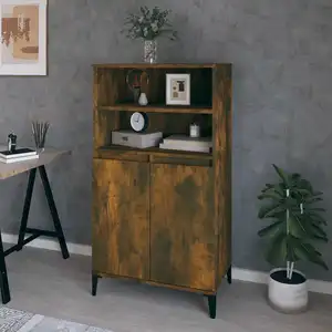 vidaXL Buffet haut Chêne fumé 60x36x110 cm Bois d'ingénierie pas cher