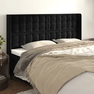 vidaXL Tête de lit avec oreilles Noir 163x16x118/128 cm Velours pas cher