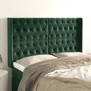 vidaXL Tête de lit avec oreilles Vert foncé 163x16x118/128 cm Velours pas cher