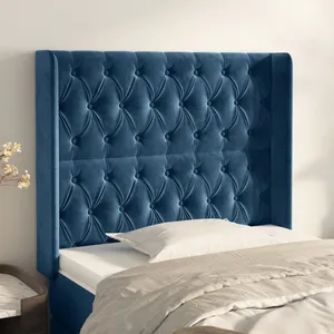vidaXL Tête de lit avec oreilles Bleu foncé 93x16x118/128 cm Velours pas cher