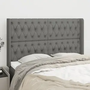 vidaXL Tête de lit avec oreilles Gris foncé 147x16x118/128 cm Tissu pas cher