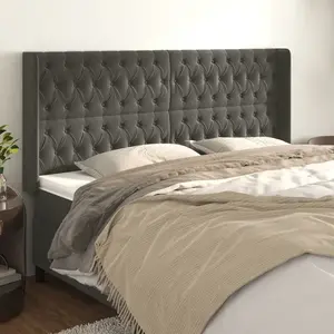 vidaXL Tête de lit avec oreilles Gris foncé 183x16x118/128 cm Velours pas cher