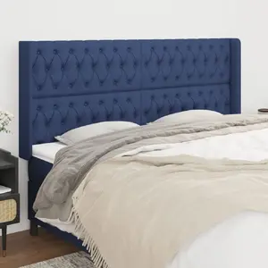 vidaXL Tête de lit avec oreilles Bleu 203x16x118/128 cm Tissu pas cher