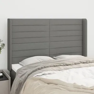 vidaXL Tête de lit avec oreilles Gris foncé 147x16x118/128 cm Tissu pas cher