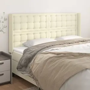 vidaXL Tête de lit avec oreilles Crème 183x16x118/128 cm Similicuir pas cher