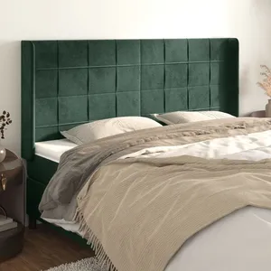 vidaXL Tête de lit avec oreilles Vert foncé 203x16x118/128 cm Velours pas cher