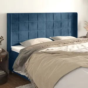 vidaXL Tête de lit avec oreilles Bleu foncé 183x16x118/128 cm Velours pas cher