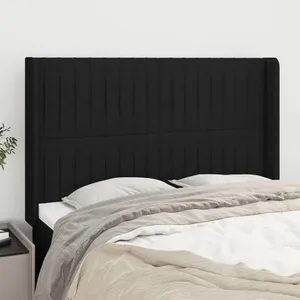 vidaXL Tête de lit avec oreilles Noir 147x16x118/128 cm Tissu pas cher
