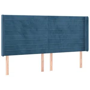 vidaXL Tête de lit avec oreilles Bleu foncé 163x16x118/128 cm Velours pas cher