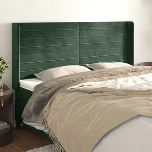 vidaXL Tête de lit avec oreilles Vert foncé 163x16x118/128 cm Velours pas cher