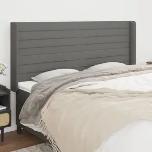 vidaXL Tête de lit avec oreilles Gris foncé 203x16x118/128 cm Tissu pas cher