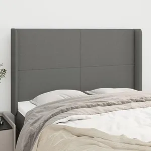 vidaXL Tête de lit avec oreilles Gris foncé 147x16x118/128 cm Tissu pas cher