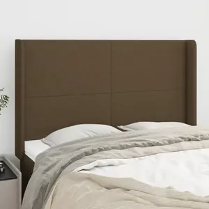 vidaXL Tête de lit avec oreilles Marron foncé 147x16x118/128 cm Tissu pas cher