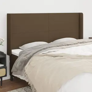 vidaXL Tête de lit avec oreilles Marron foncé 163x16x118/128 cm Tissu pas cher