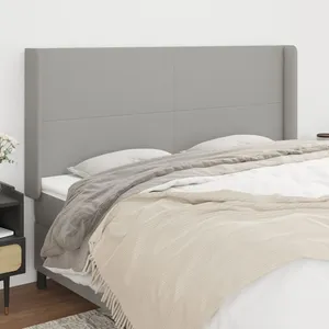 vidaXL Tête de lit avec oreilles Gris clair 183x16x118/128 cm Tissu pas cher