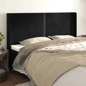 vidaXL Tête de lit avec oreilles Noir 203x16x118/128 cm Velours pas cher
